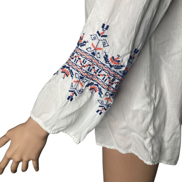 Lucky Brand Peasant Blouse Womens Small Long Sleeve Embroidered - Picture 10 of 11